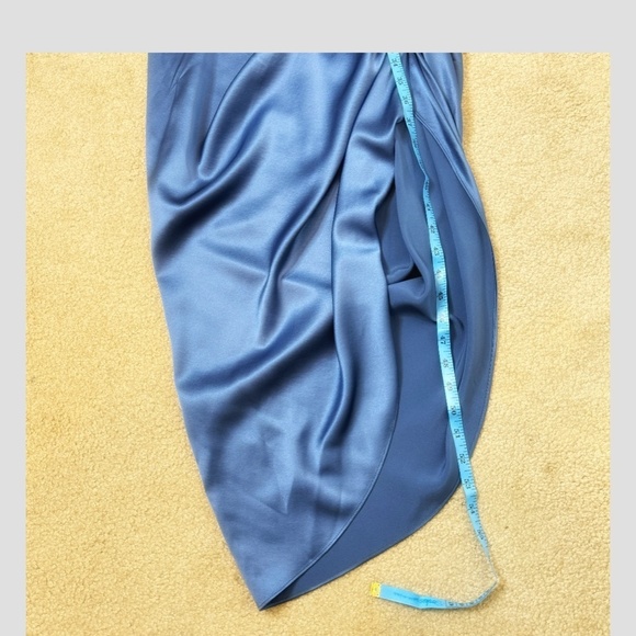 Veronica Beard Casela Dress Stretch Silk Sleeveless Blue Ruched Front Slit Sz 8 - Picture 11 of 16